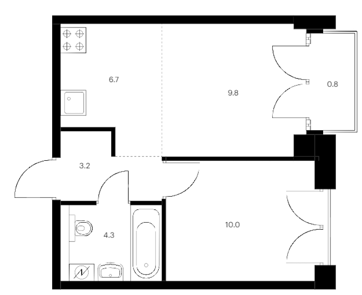 1-комнатная квартира 34.8 м², 5/9 эт., ЖК «Лермонтовский 54»